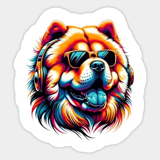 Grinning Chow Chow as a Stylish Smiling DJ Sticker